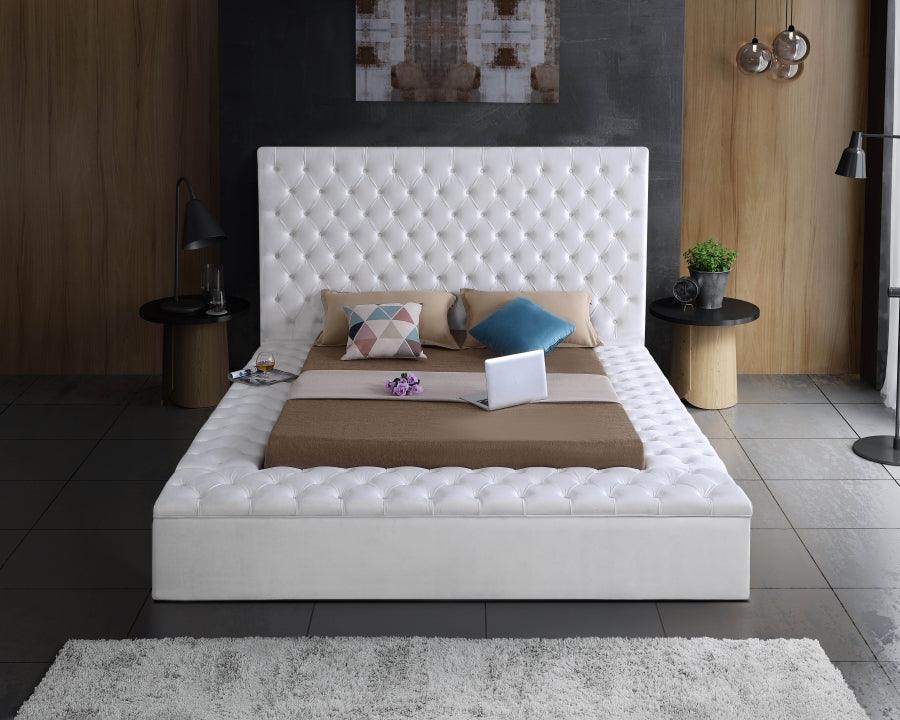 Bliss Velvet King Bed In White - Blisswhite - K | Meridian | Home Elegance USA