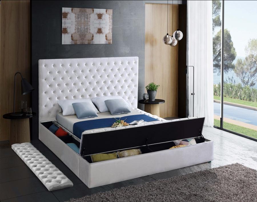 Bliss Velvet Queen Bed In White - Blisswhite - Q | Meridian | Home Elegance USA