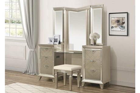 Bijou Vanity Dresser With Mirror And Stool In Champagne 1522 - 15 - 14Wf | Homelegance | Home Elegance USA