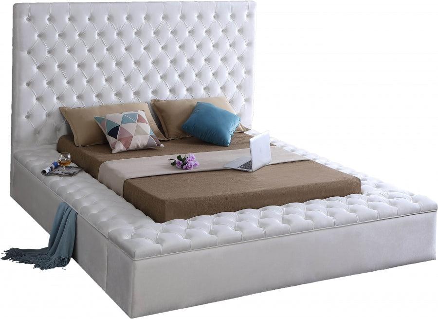 Bliss Velvet Queen Bed In White - Blisswhite - Q | Meridian | Home Elegance USA