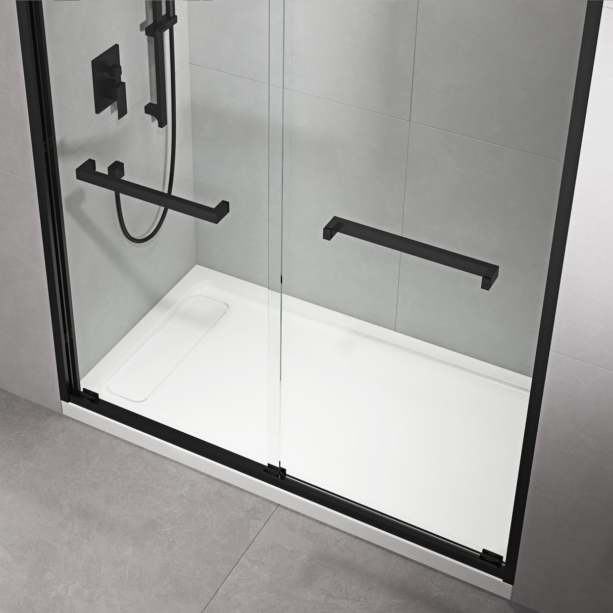 60 in. W x 76 in. HSliding Framed Shower Door in Black Finish with Clear Glass | Home Elegance USA
