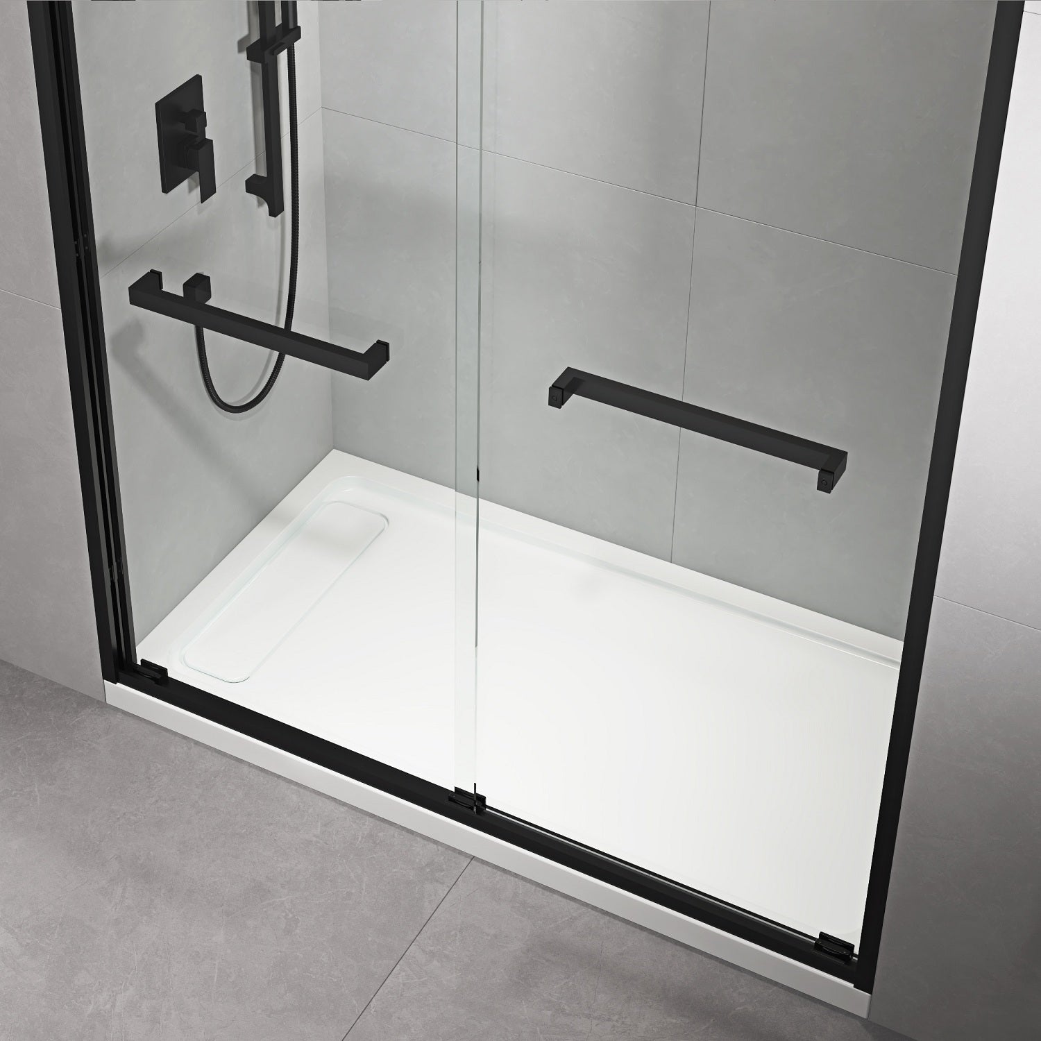 60 in. W x 76 in. HSliding Framed Shower Door in Black Finish with Clear Glass | Home Elegance USA