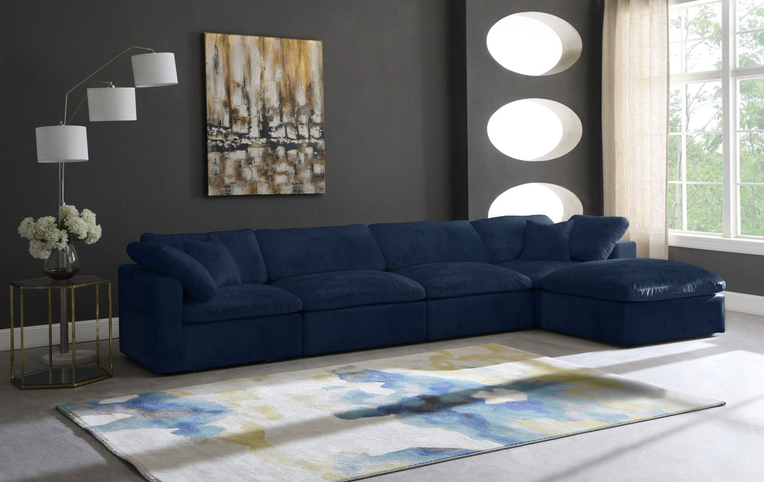Cozy - Modular Sectional 5 Piece Cloud - Navy | Home Elegance USA