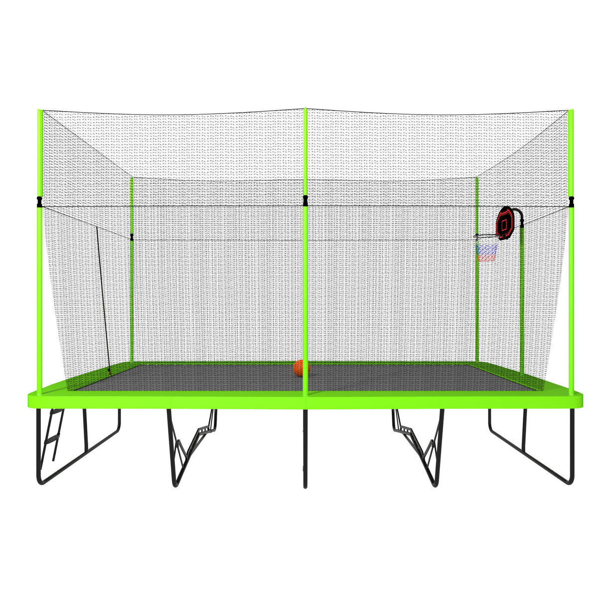 10ft by 17ft Rectangule Trampoline with Green Fabric Black Powder - coated Galvanized Steel Tubes with Basketball Hoop System Advanced Ladder | Home Elegance USA