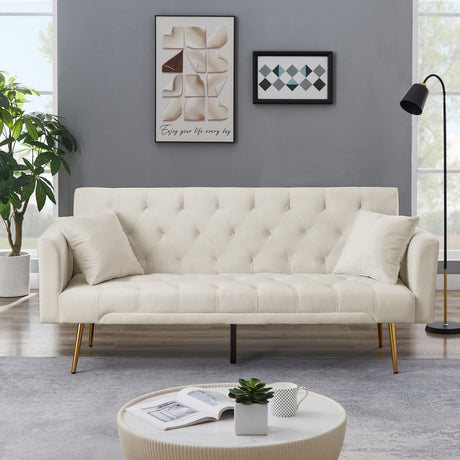 Velvet Futon Sofa Bed with Metal Legs & 2 Pillows - Home Elegance USA