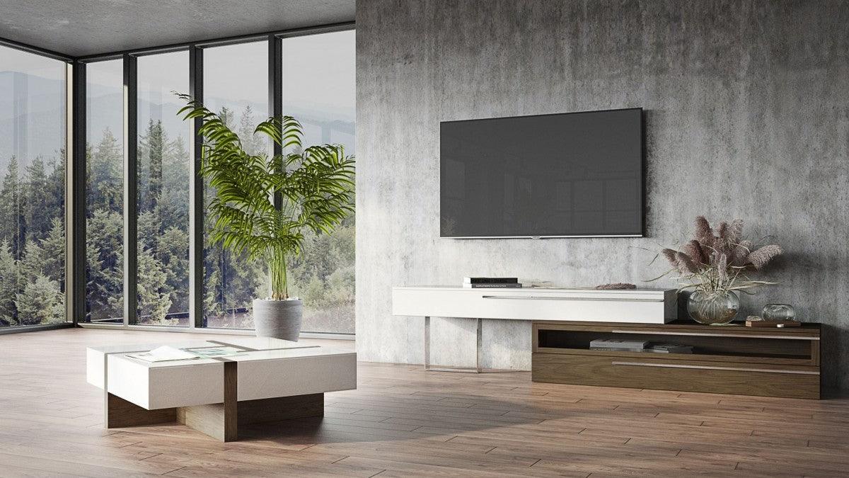 Vig Furniture - Modrest Makai Modern White & Walnut Square Coffee Table - Vgbble624E-Whtwal