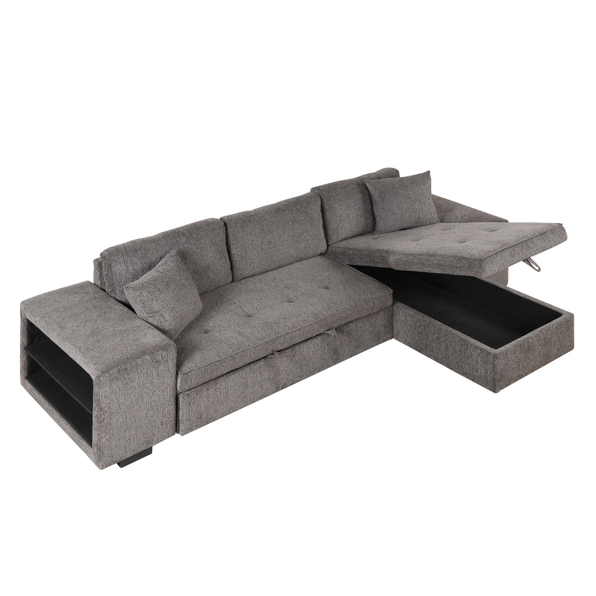 104" Modern L-Shape 3 Seat Reversible Sectional Couch, Pull Out Sleeper Sofa with Storage Chaise and 2 Stools for Living Room Furniture Set,Knox Charcoal (old sku:SG000431AAA) - Home Elegance USA