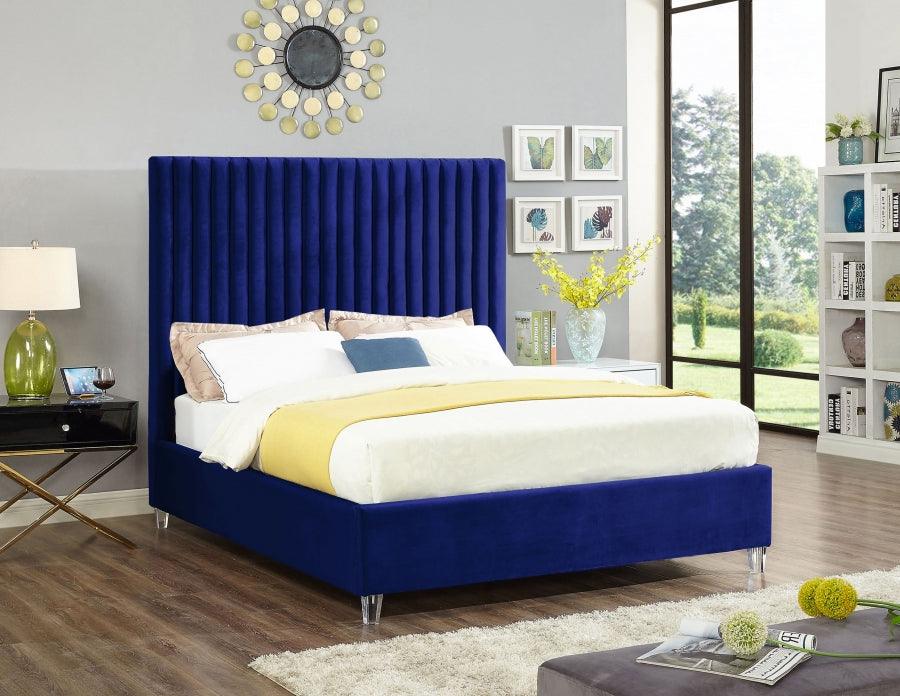 Candace Velvet Queen Bed In Navy - Candacenavy - Q | Meridian | Home Elegance USA