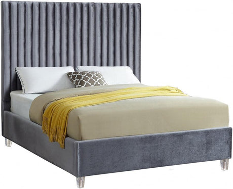 Candace Velvet King Bed In Grey - Candacegrey - K | Meridian | Home Elegance USA