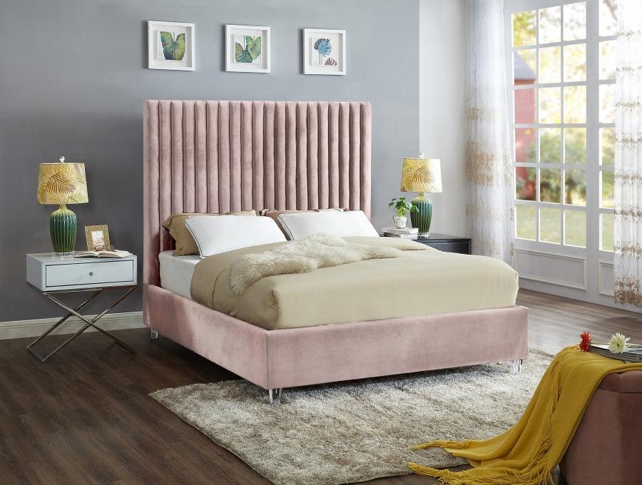 Candace Velvet King Bed In Pink - Candacepink - K | Meridian | Home Elegance USA