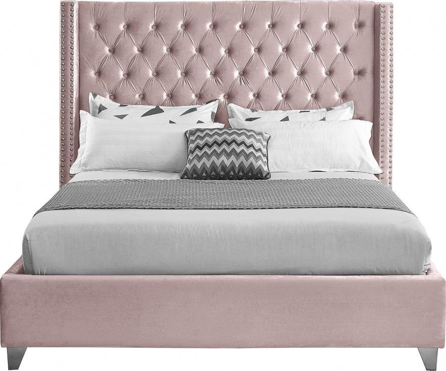 Aiden Velvet Queen Bed In Pink - Aidenpink - Q | Meridian | Home Elegance USA