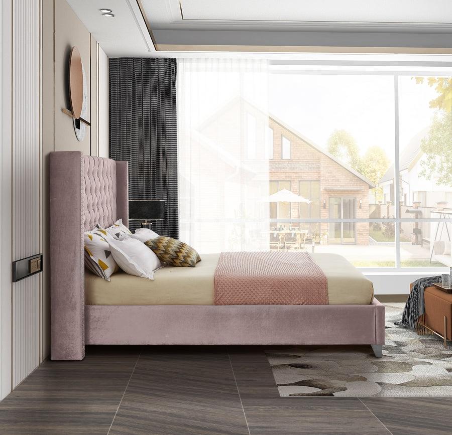 Aiden Velvet King Bed In Pink - Aidenpink - K | Meridian | Home Elegance USA