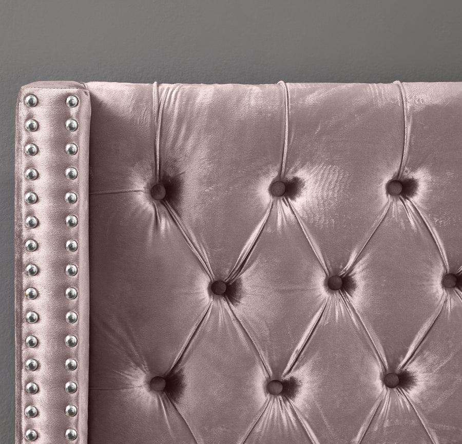 Aiden Velvet King Bed In Pink - Aidenpink - K | Meridian | Home Elegance USA