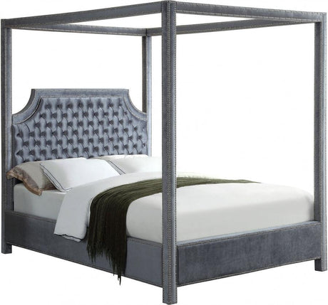 Meridian Furniture - Rowan Velvet Queen Bed In Grey - Rowangrey-Q
