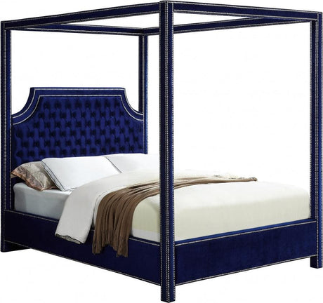 Meridian Furniture - Rowan Velvet King Bed In Navy - Rowannavy-K