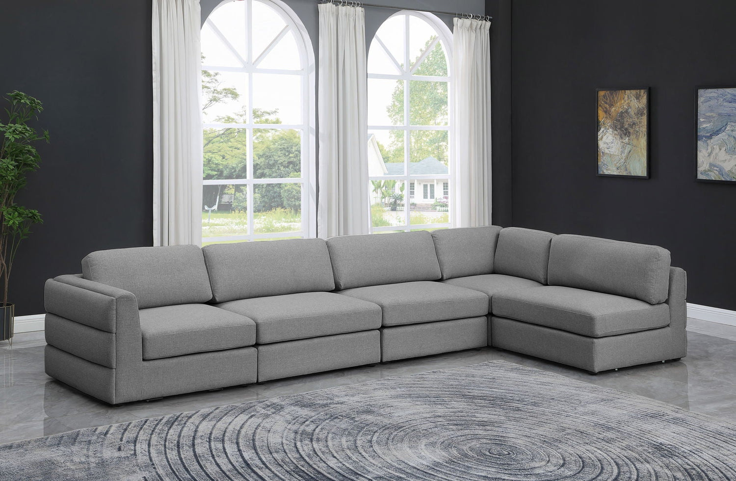 Beckham - Modular Sectional 5 Piece - Gray - Fabric | Home Elegance USA