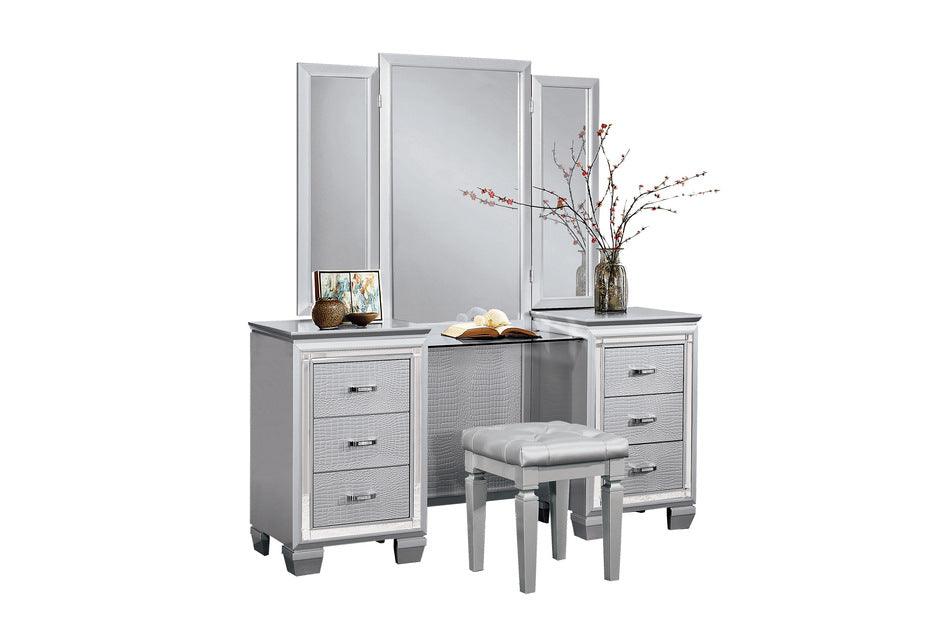 Allura Vanity Dresser With Mirror And Stool In Silver 1916 - 15 - 14 | Homelegance | Home Elegance USA