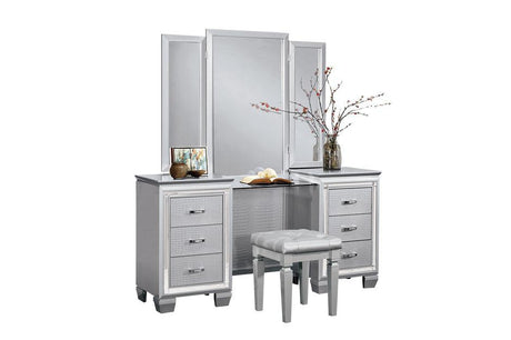 Allura Vanity Dresser With Mirror And Stool In Silver 1916 - 15 - 14 | Homelegance | Home Elegance USA