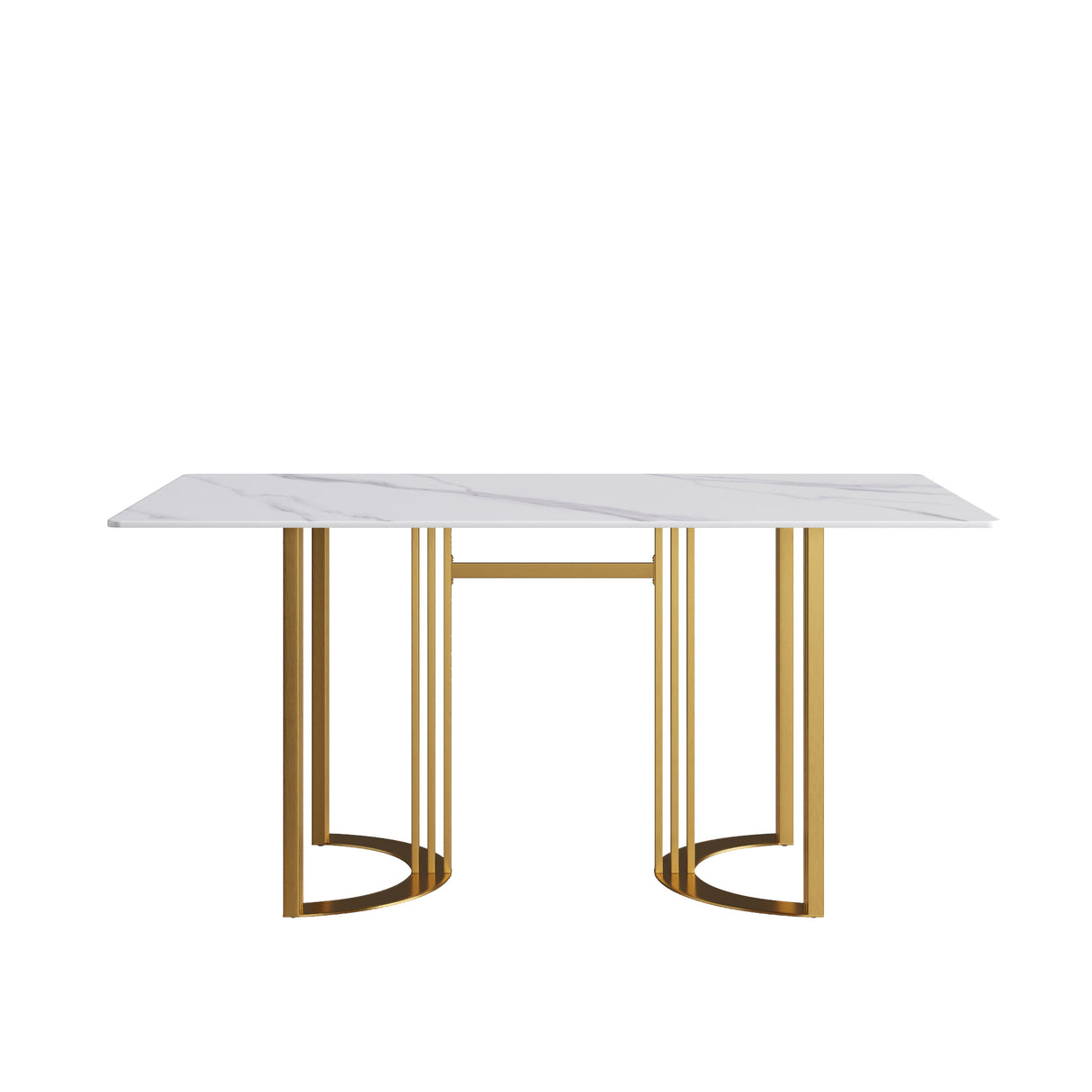 63"Modern artificial stone white straight edge golden metal leg dining table - 6 people | Home Elegance USA