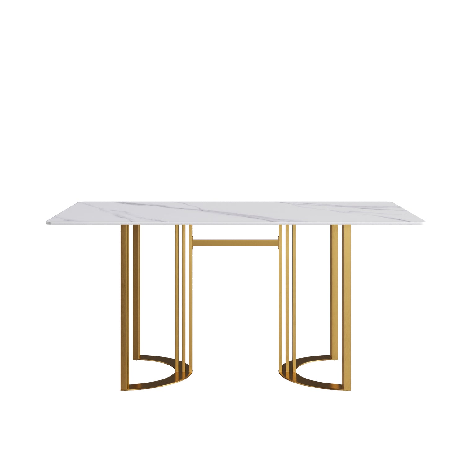 63"Modern artificial stone white straight edge golden metal leg dining table - 6 people | Home Elegance USA