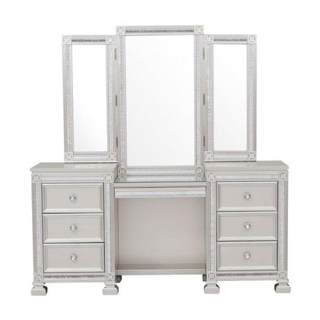 Bevelle Vanity Dresser With Mirror And Stool In Silver 1958 - 15 - 14 | Homelegance | Home Elegance USA