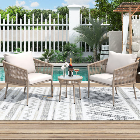 【Not allowed to sell to Wayfair】U_Style Light luxury simple style outdoor set, including 2 single chairs and 1 coffee table, suitable for outdoor, balcony, indoor, etc.