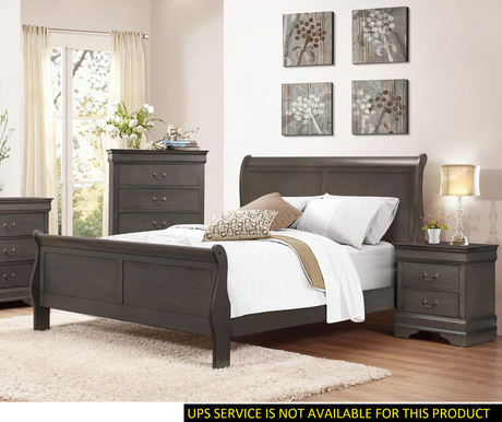 Stained Gray Finish Louis Philippe Style 1pc Queen Size Sleigh Bed Traditional Design - Home Elegance USA