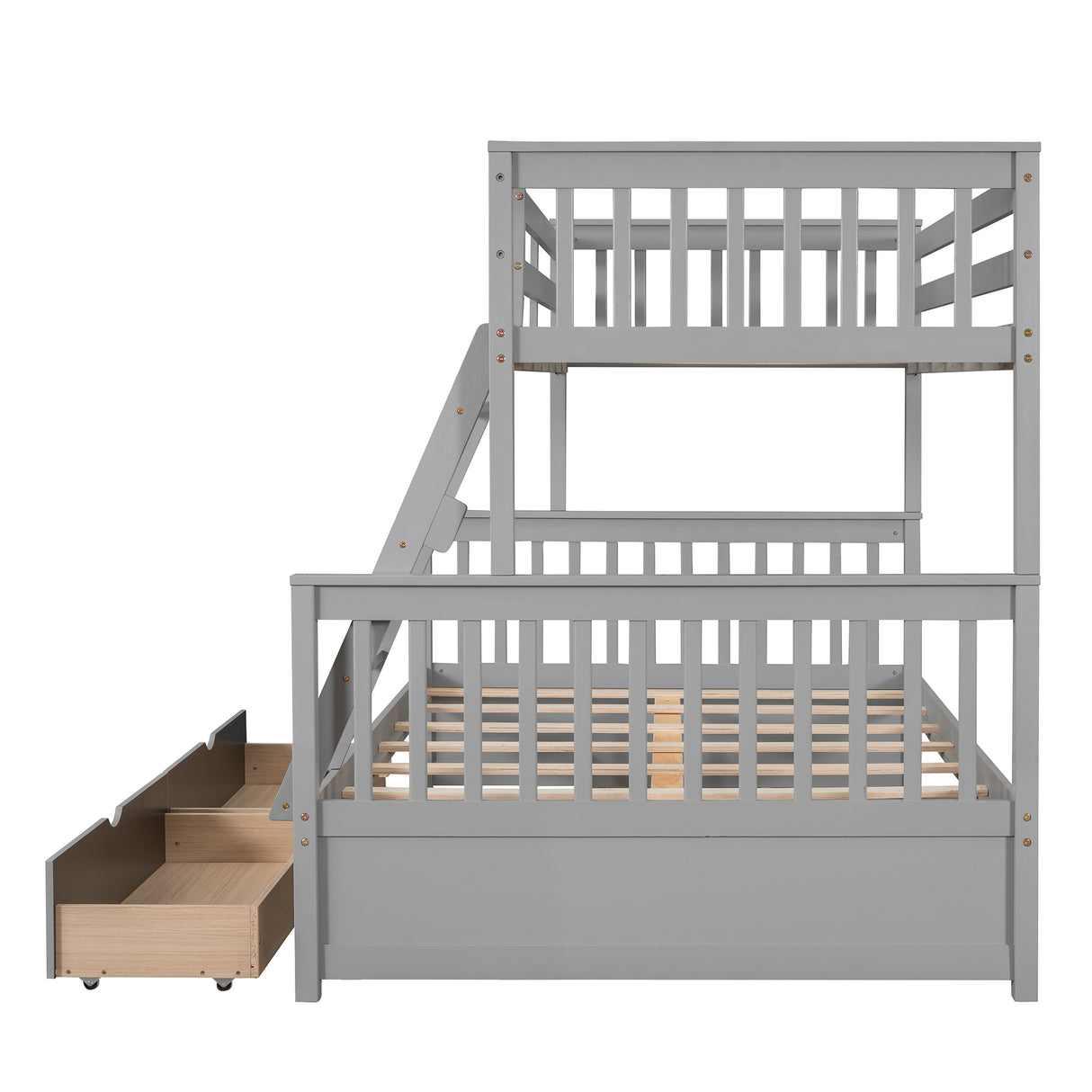 Twin-Over-Full Bunk Bed with Ladders and Two Storage Drawers(Gray)( old sku:LT000165AAE) - Home Elegance USA