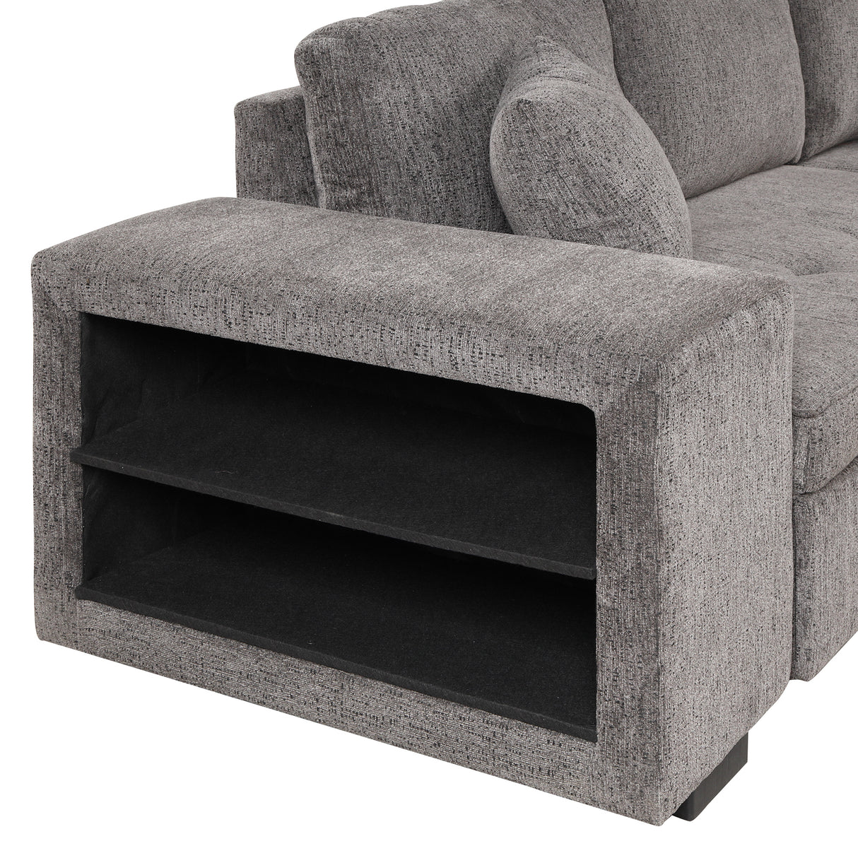 104" Modern L-Shape 3 Seat Reversible Sectional Couch, Pull Out Sleeper Sofa with Storage Chaise and 2 Stools for Living Room Furniture Set,Knox Charcoal (old sku:SG000431AAA) - Home Elegance USA