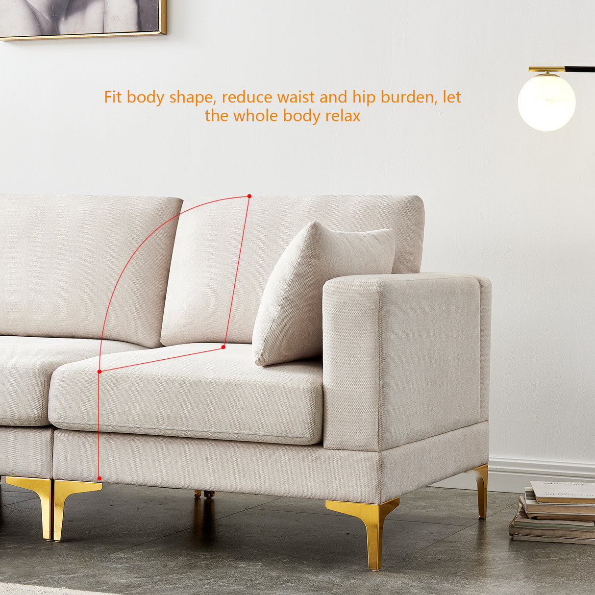 ADF Living Room Furniture Modern Leisure L Shape Couch Beige Fabric | Home Elegance USA