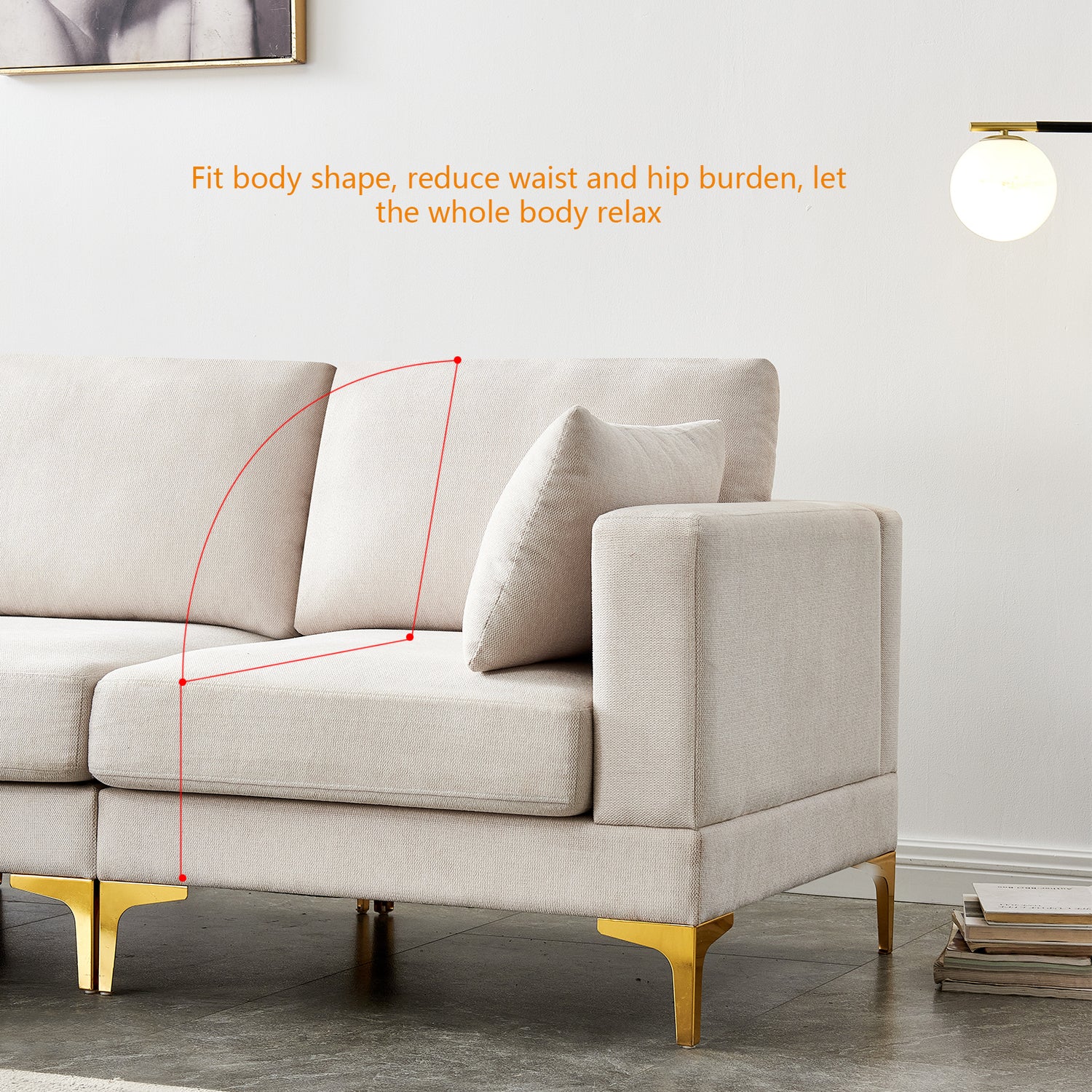ADF Living Room Furniture Modern Leisure L Shape Couch Beige Fabric | Home Elegance USA