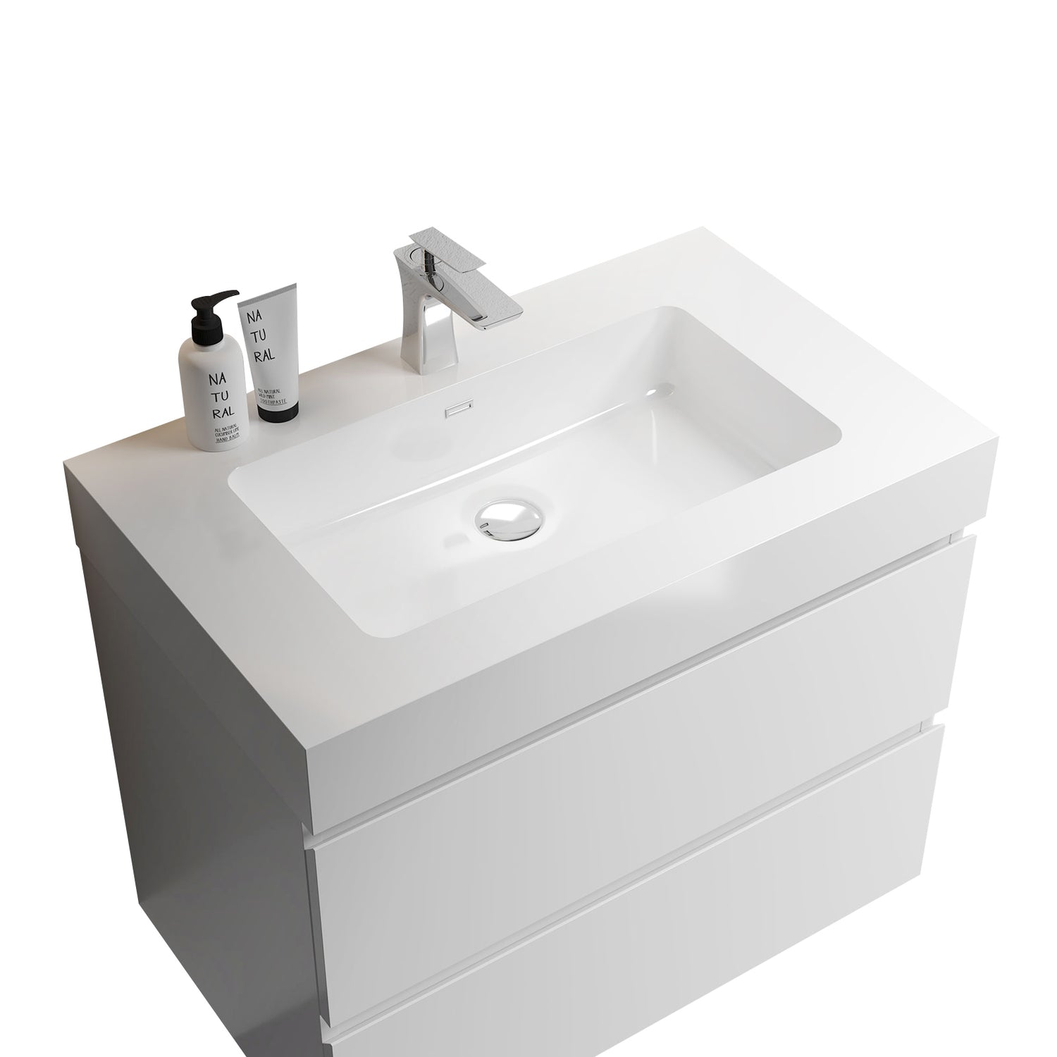 Alice 30" White Bathroom Vanity with Sink, Large Storage Wall Mounted Floating Bathroom Vanity for Modern Bathroom, One - Piece White Sink Basin without Drain and Faucet | Home Elegance USA