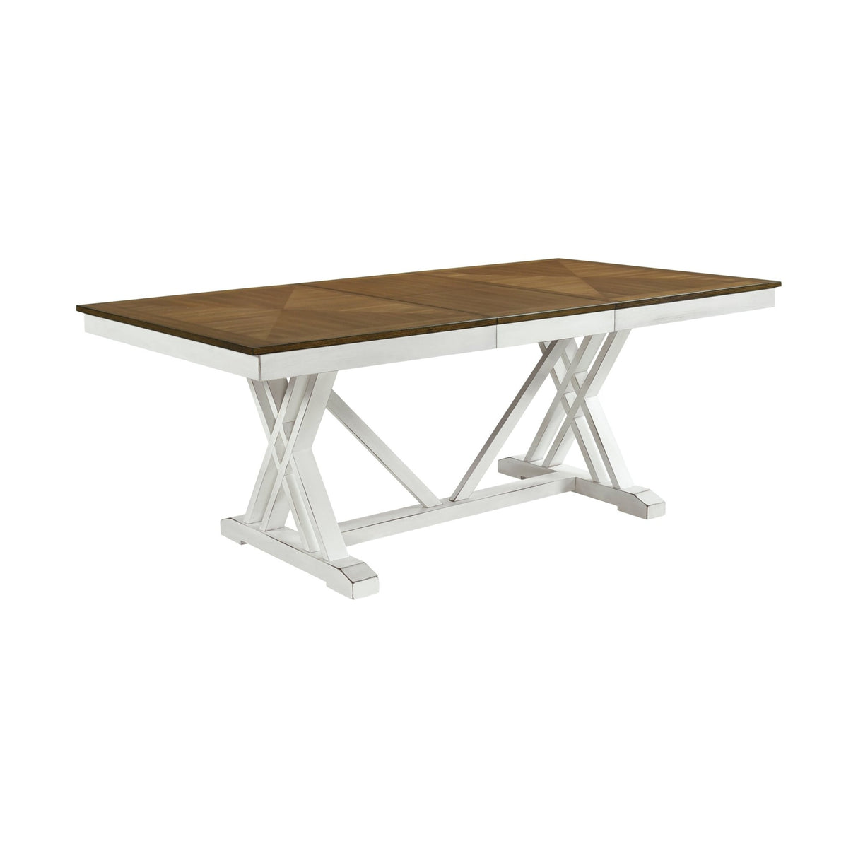 Modern Style White and Oak Finish 5pc Dining Set Table w Extension Leaf 4x Side Chairs Upholstered Seat Charming Traditional Dining Room Furniture - Home Elegance USA