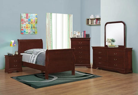 Coaster Furniture - Louis Philippe Reddish Brown 6 Piece Twin Sleigh Bedroom Set - 203971T-6Set