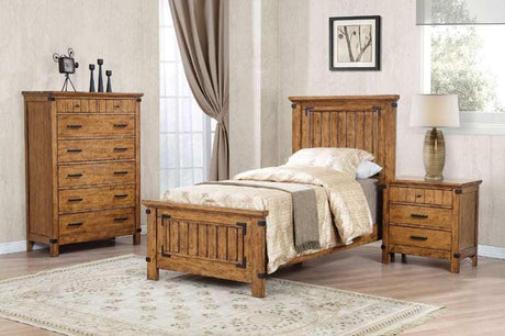 Coaster Furniture - Brenner Rustic Honey 3 Piece Twin Panel Bedroom Set - 205261T-3Set