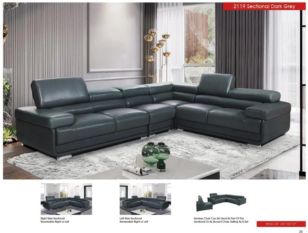 2119 Modern Italian Leather Sectional | ESF | Home Elegance USA