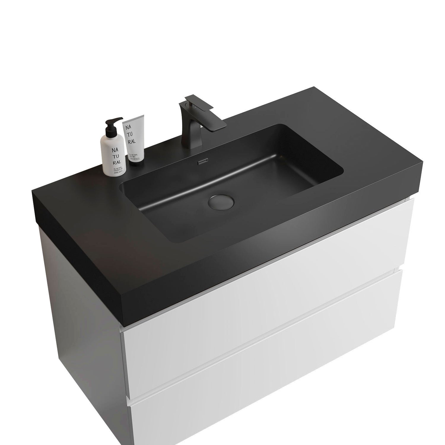 Alice 36" White Bathroom Vanity with Sink, Large Storage Wall Mounted Floating Bathroom Vanity for Modern Bathroom, One - Piece Black Sink Basin without Drain and Faucet | Home Elegance USA