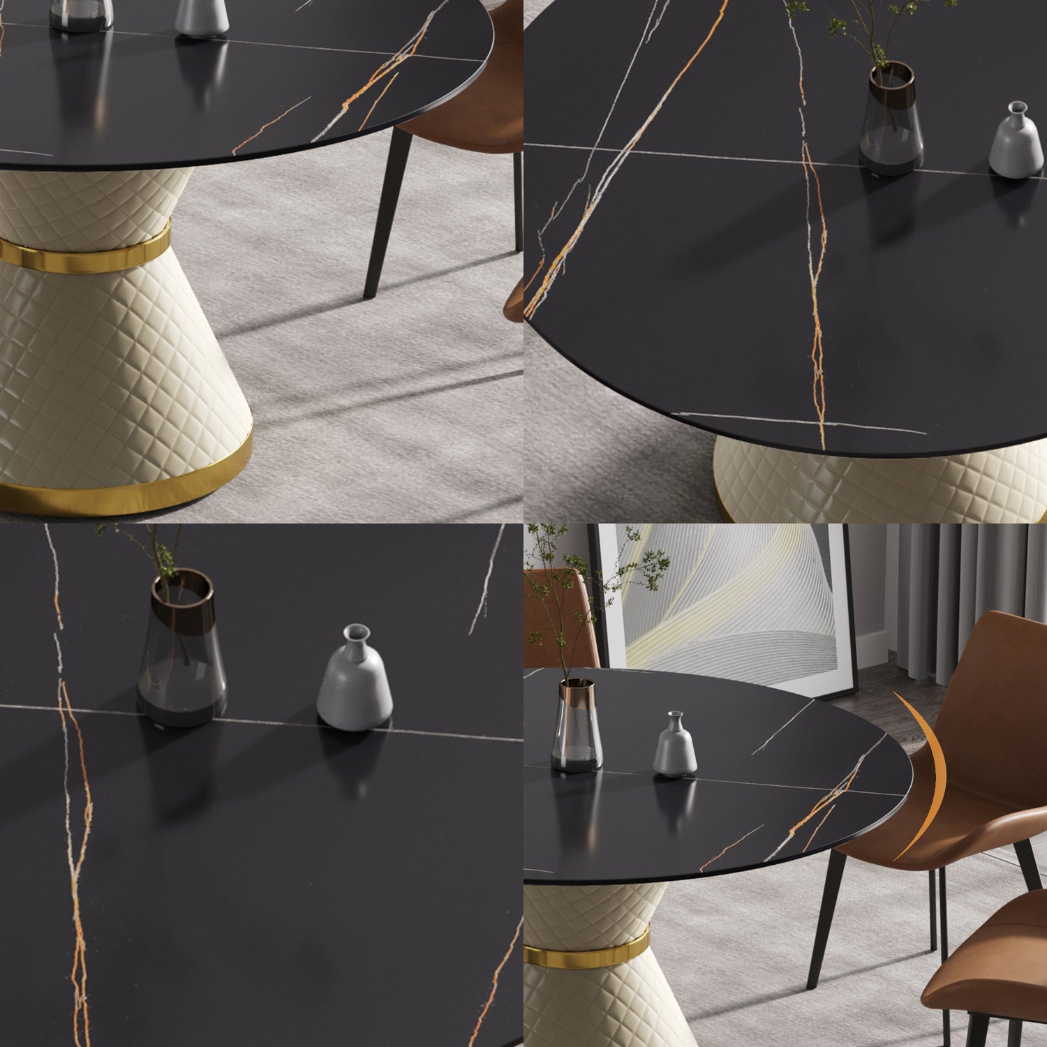 53.15"Modern artificial stone round white carbon steel base dining table - can accommodate 6 people | Home Elegance USA