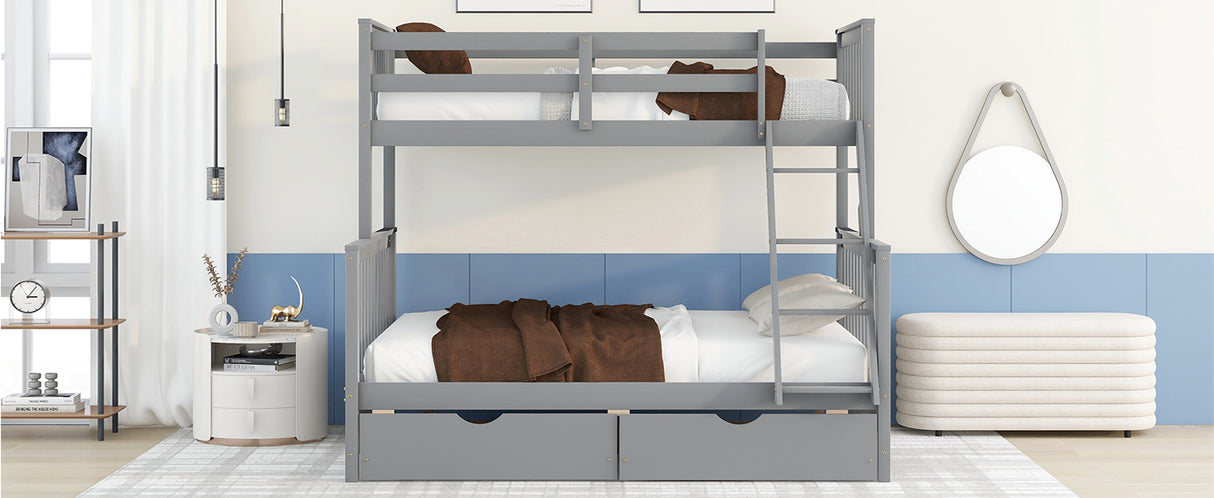 Twin-Over-Full Bunk Bed with Ladders and Two Storage Drawers(Gray)( old sku:LT000165AAE) - Home Elegance USA