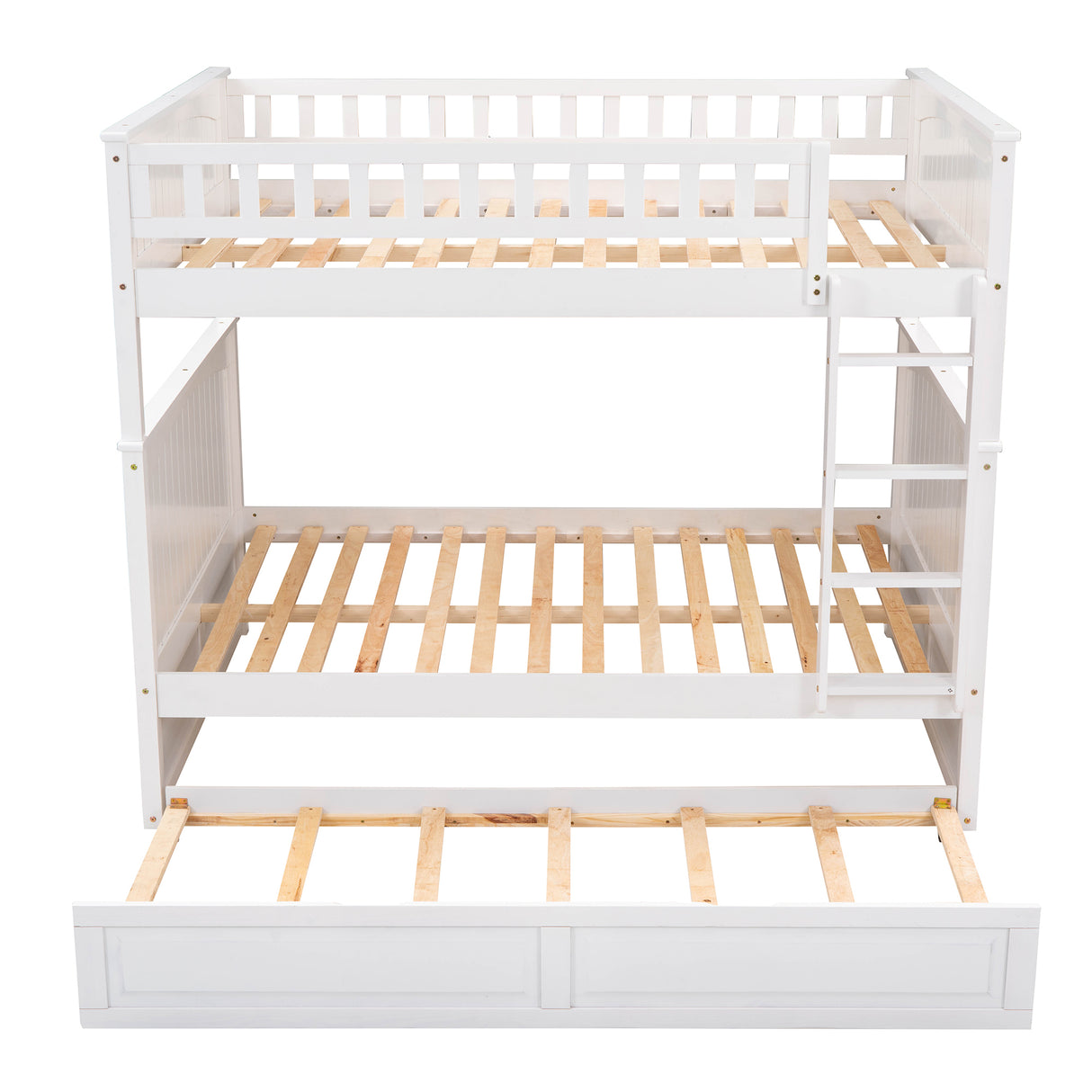 Full Over Full Bunk Bed with Twin Size Trundle, Pine Wood Bunk Bed with Guardrails, White (Old SKU:LP000044AAK) - Home Elegance USA