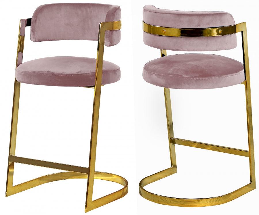 Meridian Furniture - Stephanie Velvet Counter Stool Set Of 2 In Pink - 796Pink-C