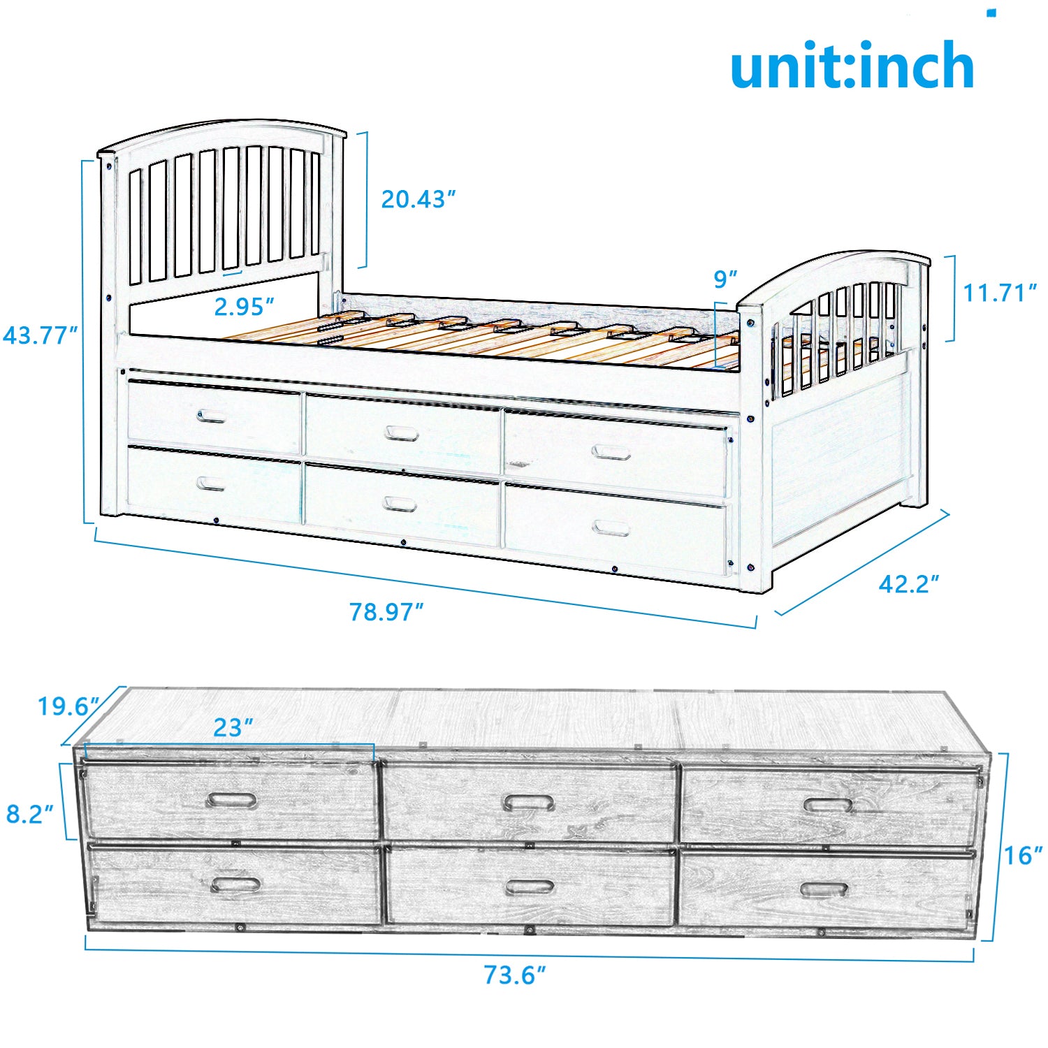 Orisfur. Twin Size Platform Storage Bed Solid Wood Bed with 6 Drawers - Home Elegance USA