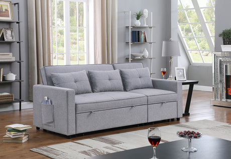 Zoey Light Gray Linen Convertible Sleeper Sofa with Side Pocket - Home Elegance USA