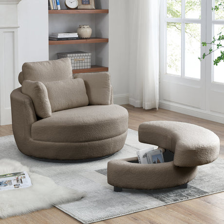 39"W Oversized Swivel Chair with moon storage ottoman for Living Room, Modern Accent Round Loveseat Circle Swivel Barrel Chairs for Bedroom Cuddle Sofa Chair Lounger Armchair, 4 Pillows, Teddy Fabric Home Elegance USA