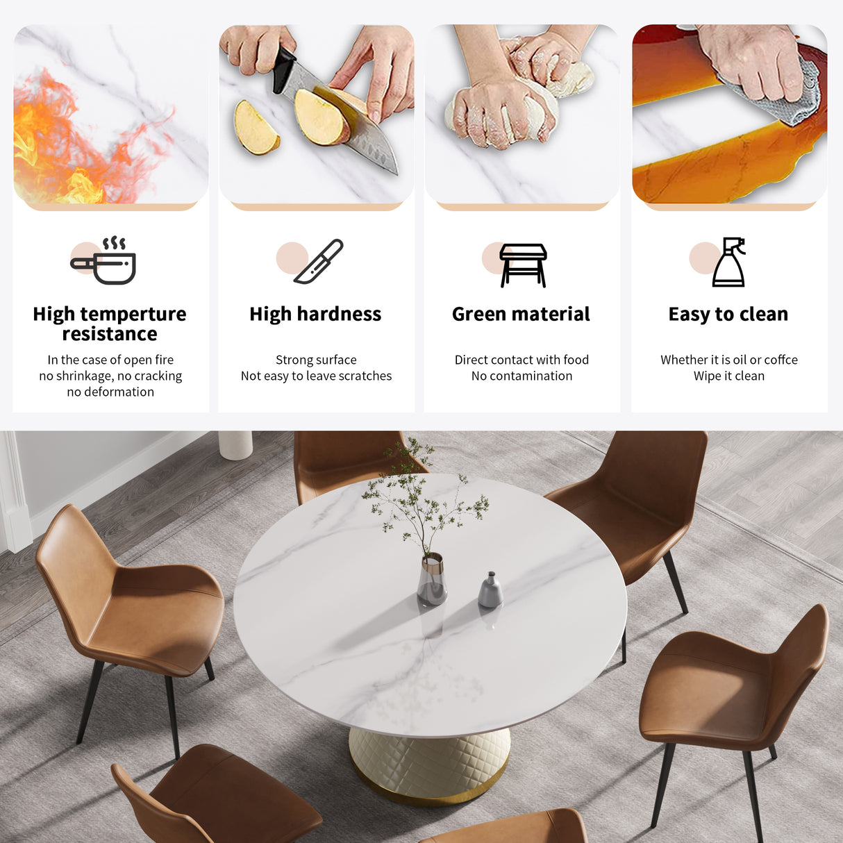 53.15"Modern artificial stone round white carbon steel base dining table - can accommodate 6 people | Home Elegance USA