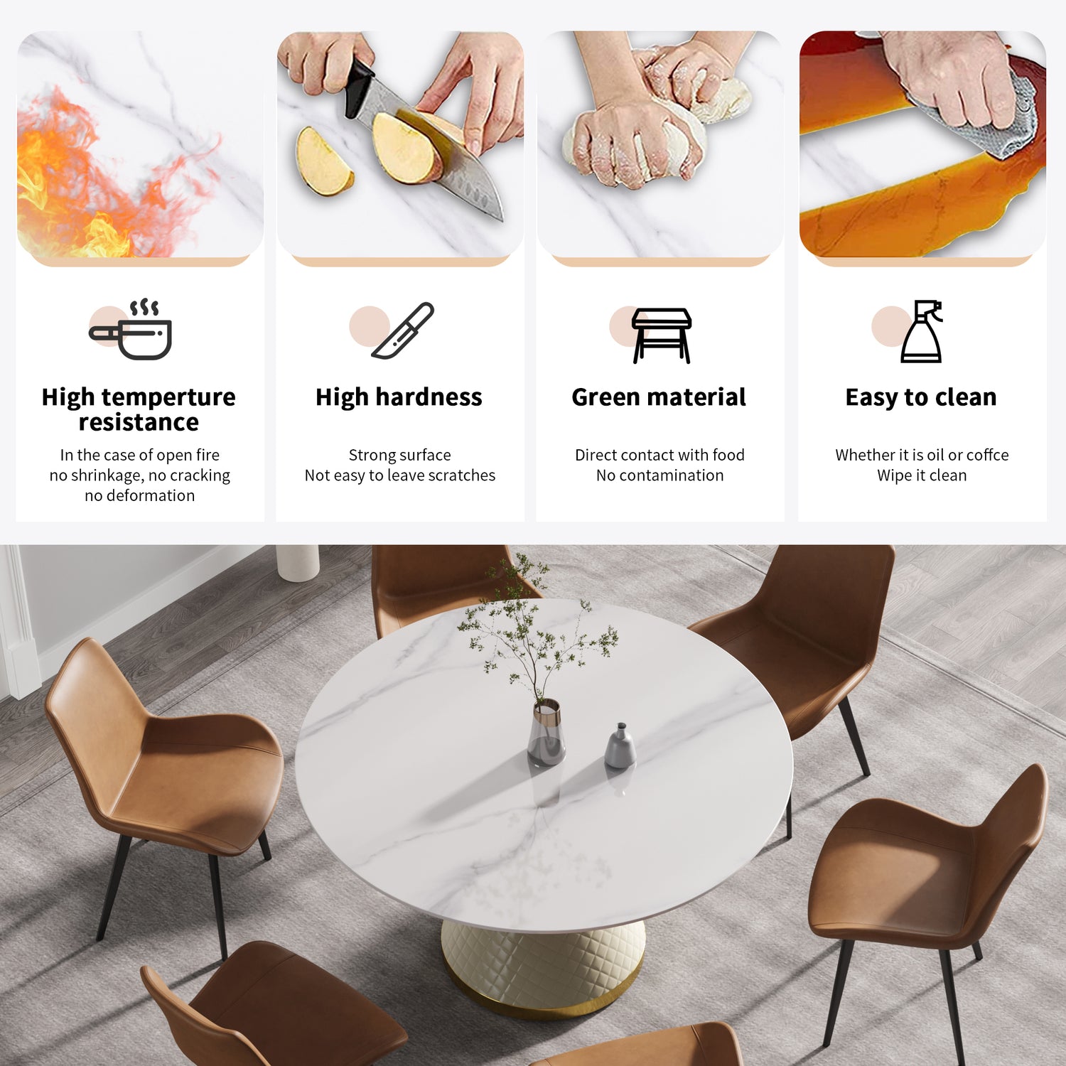 53.15"Modern artificial stone round white carbon steel base dining table - can accommodate 6 people | Home Elegance USA