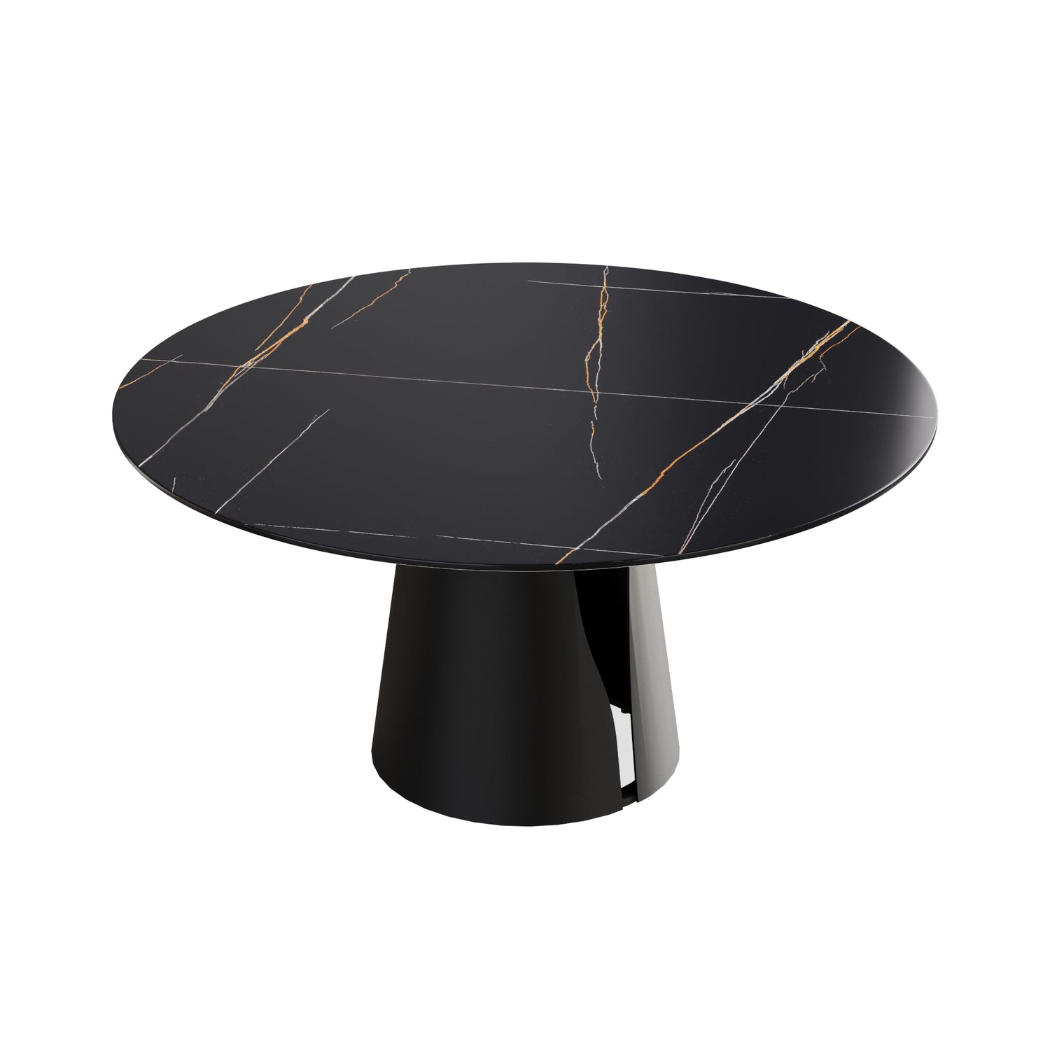 59.05"Modern artificial stone round black carbon steel base dining table - can accommodate 6 people | Home Elegance USA