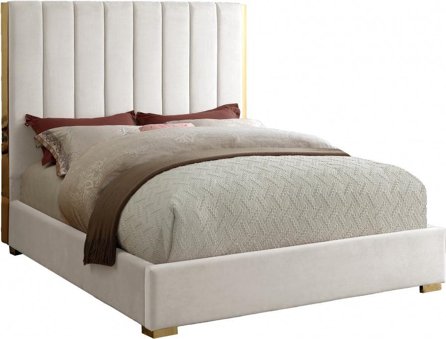 Becca Velvet King Bed In Cream - Beccacream - K | Meridian | Home Elegance USA