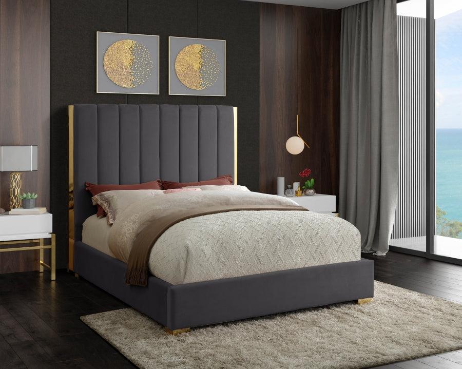 Becca Velvet King Bed In Grey - Beccagrey - K | Meridian | Home Elegance USA