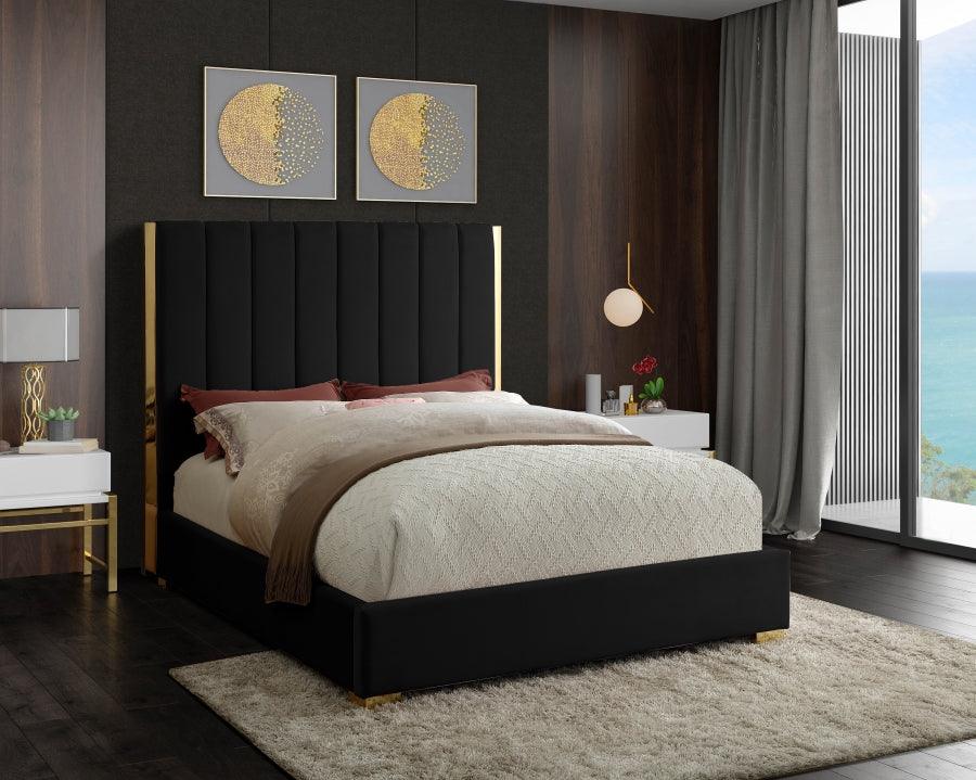 Becca Velvet Queen Bed In Black - Beccablack - Q | Meridian | Home Elegance USA